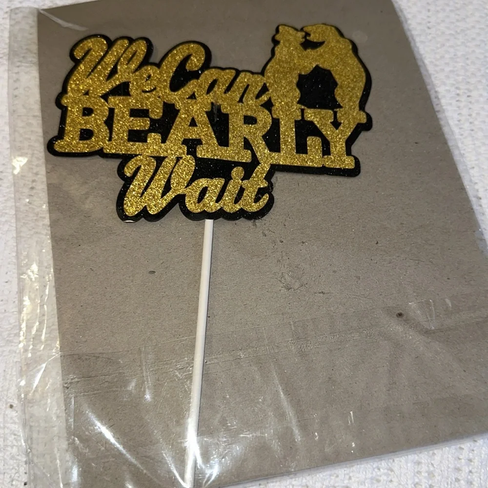 Cake Topper Pregnancy Announcement Baby Bear Couple Adventure Shower Gold‎